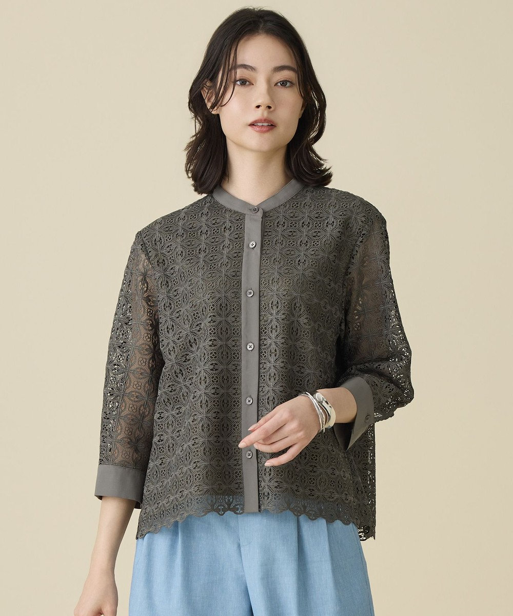 自由区 S ジオメトリックレース ブラウス 