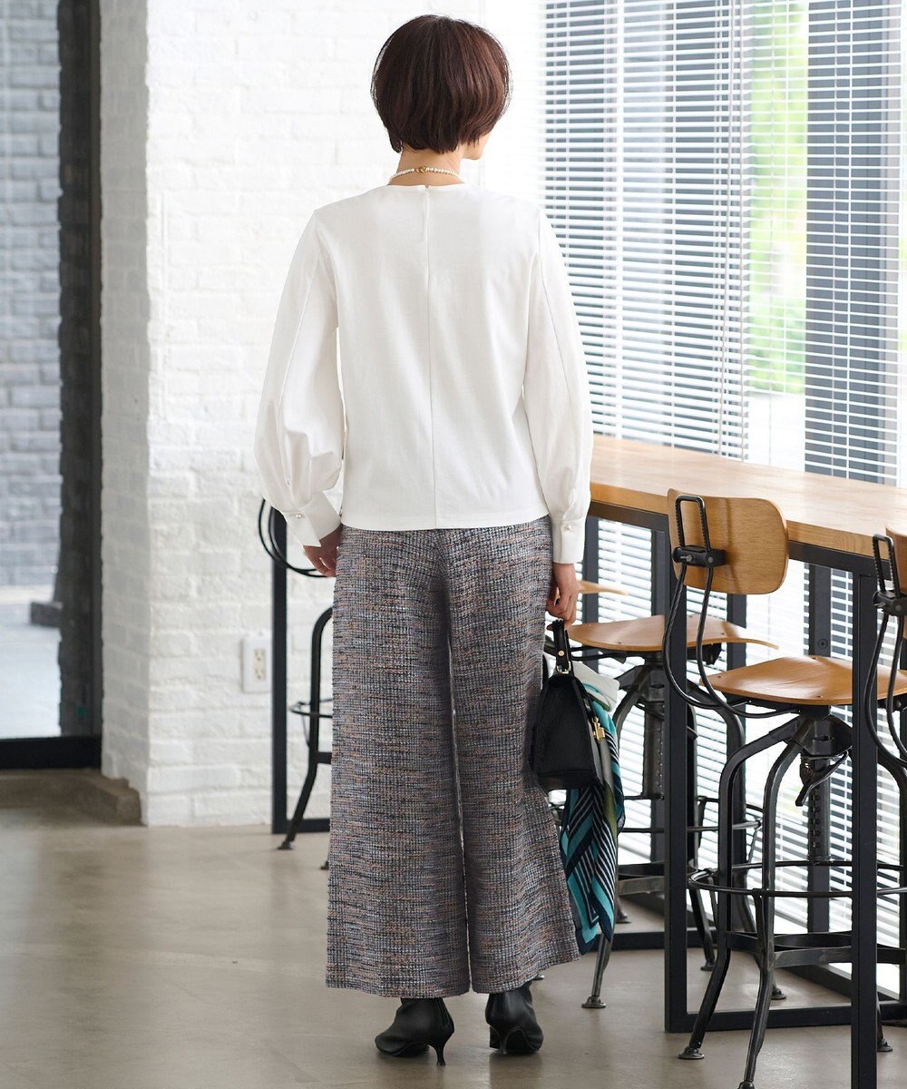 自由区 【洗える】エアリーツイードワイドクロップド パンツ 