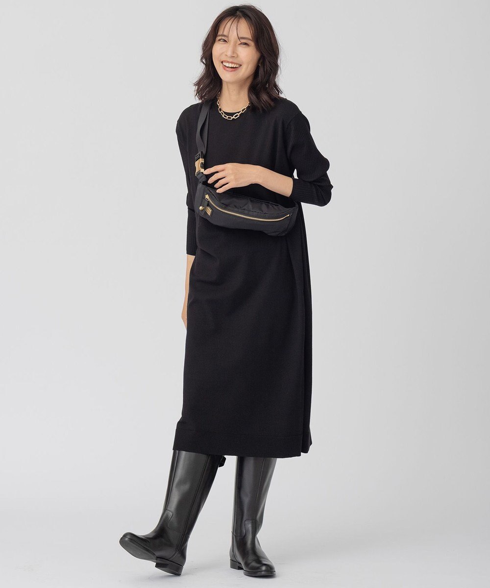 23区 L 【好評につきカラー追加】ヴィスコースストレッチ リブ袖 ワンピース 