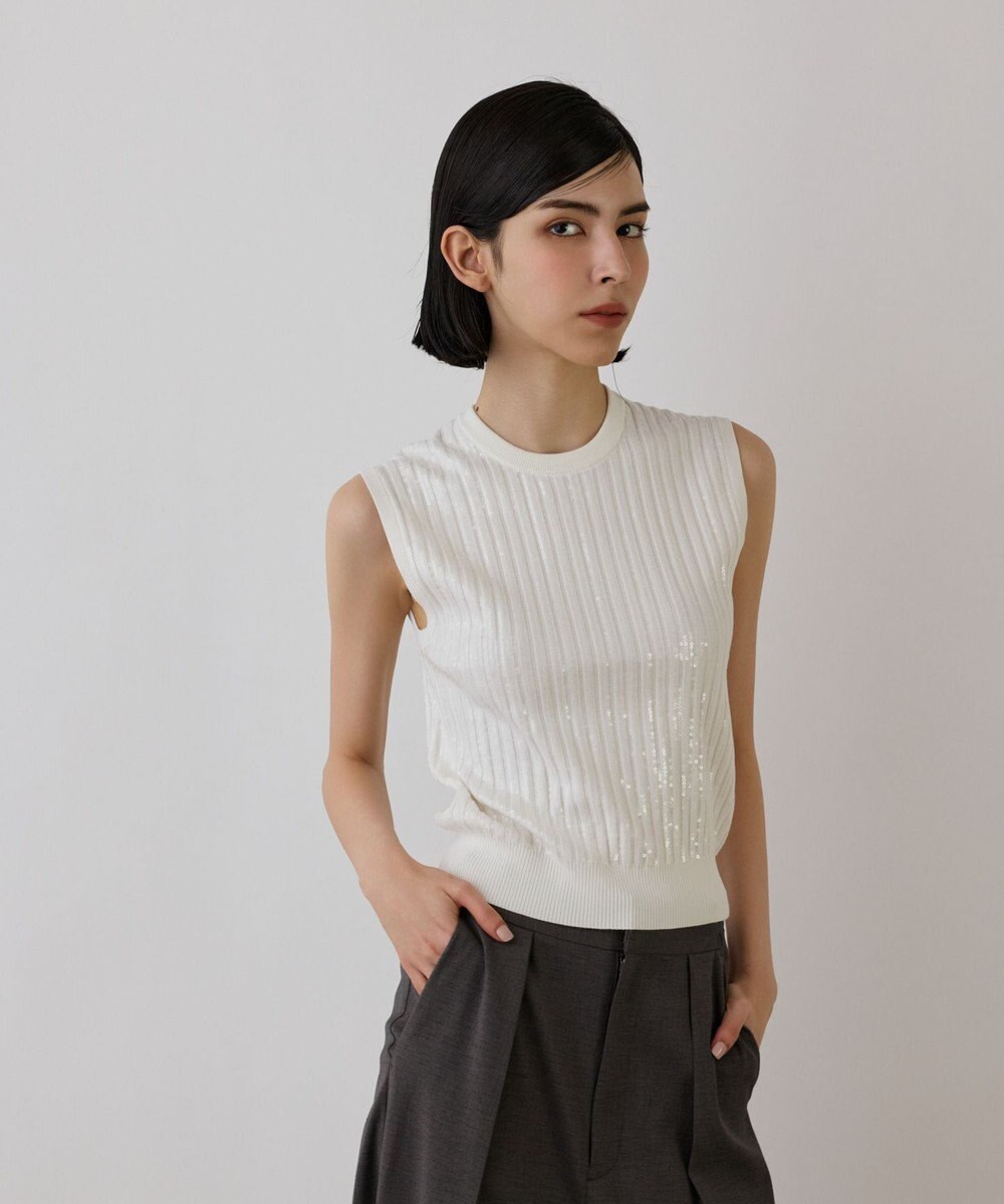 GRACE CONTINENTAL スパンコールニットノースリーブ 