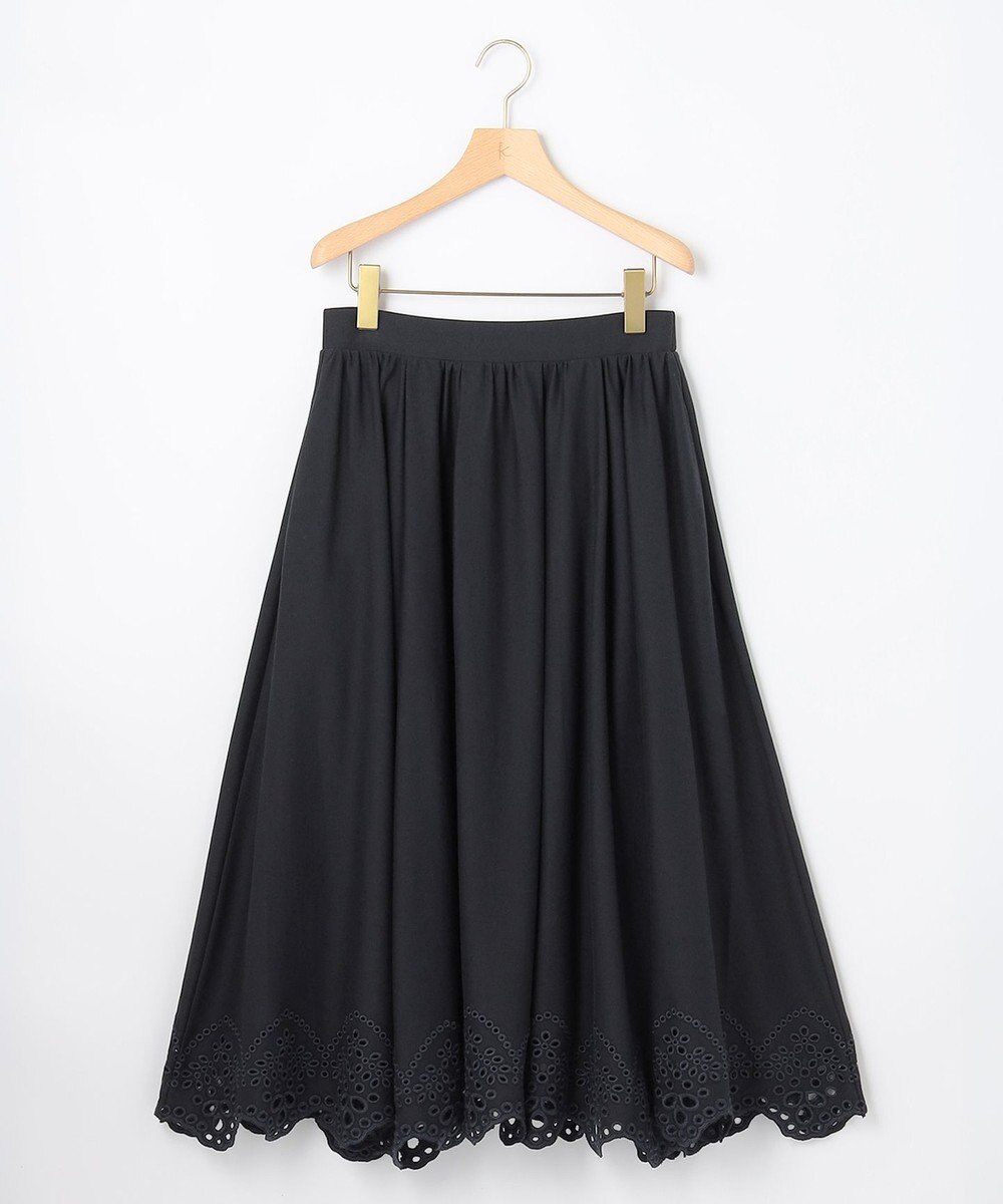 組曲 【洗える】ハイカウントジャージー フレアスカート ネイビー系