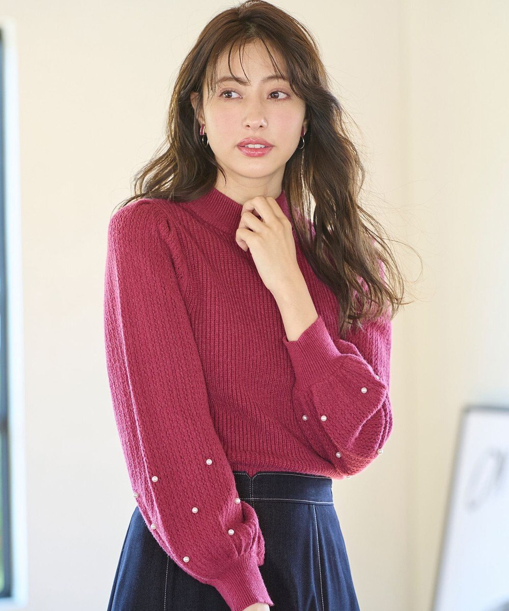 ANY SIS 【Oggi1月号掲載】モックネック袖パール調 ニット 