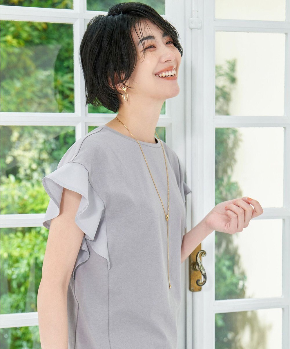 ANY 異素材コンビフリルスリーブプルオーバー 