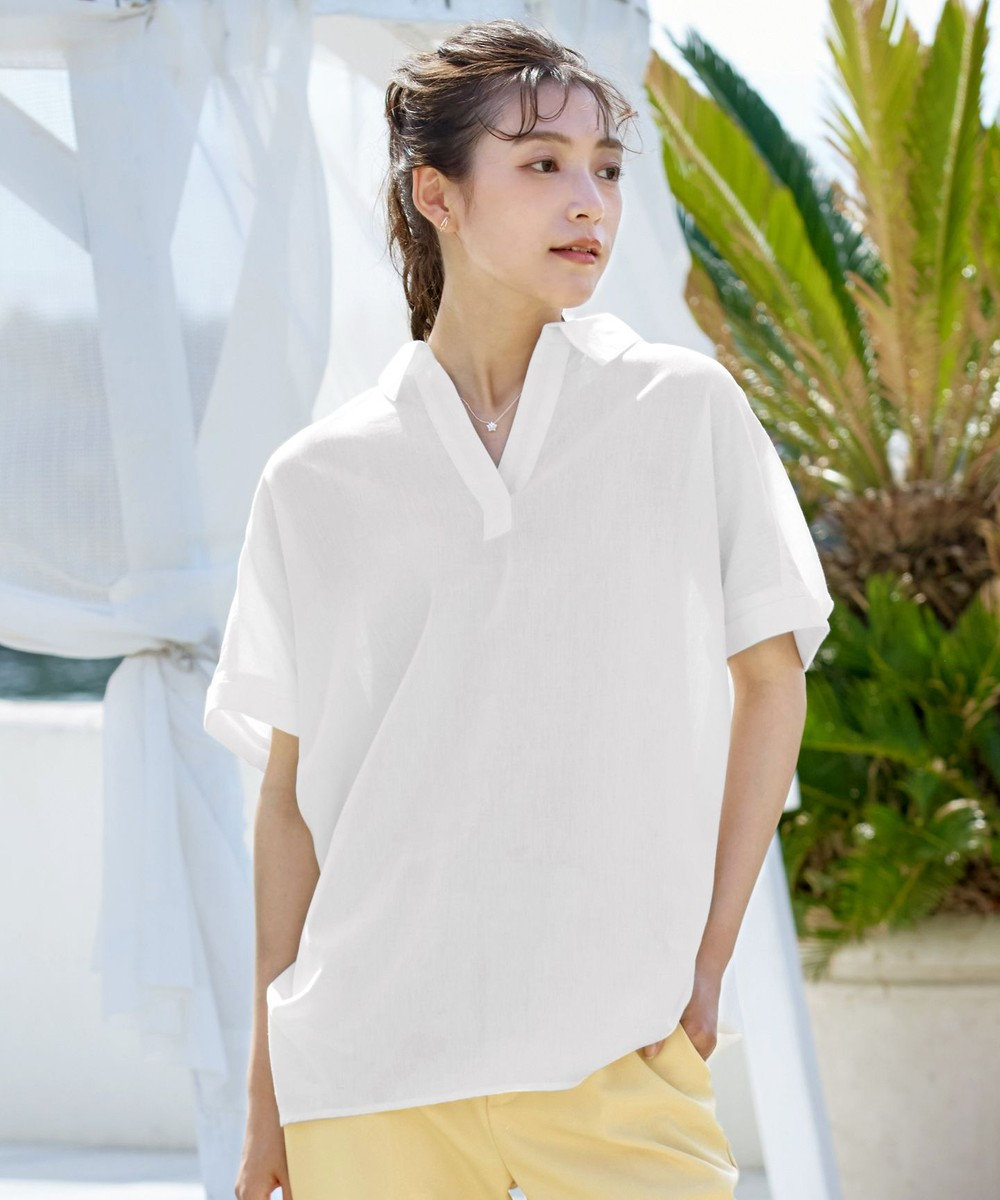 Tiaclasse 【洗える】 フレンチリネンスキッパーシャツ オフホワイト