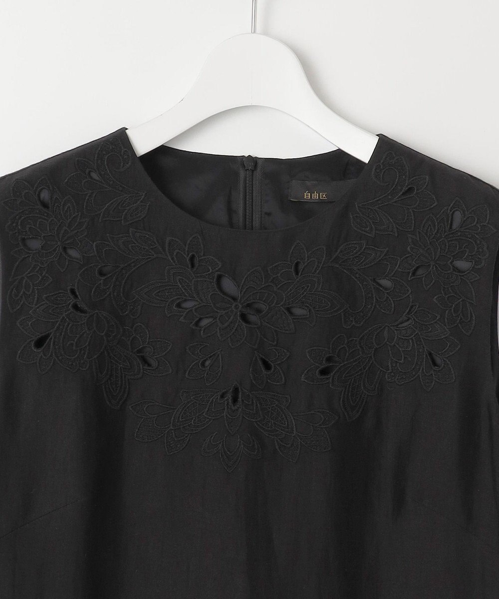自由区 【洗える】エンブロイダリーノースリーブ ワンピース 