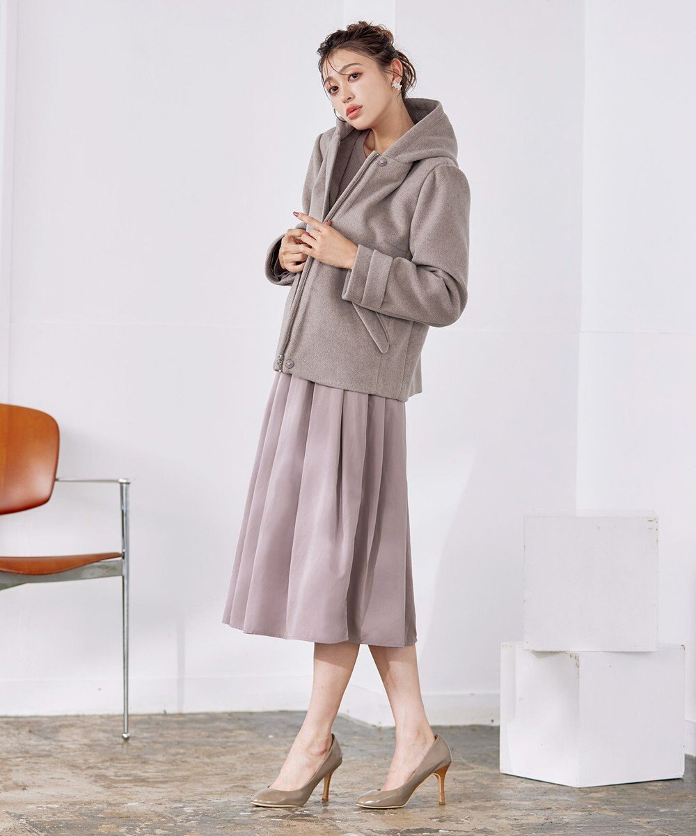 Tiaclasse ウールライクフーデットショートコート 