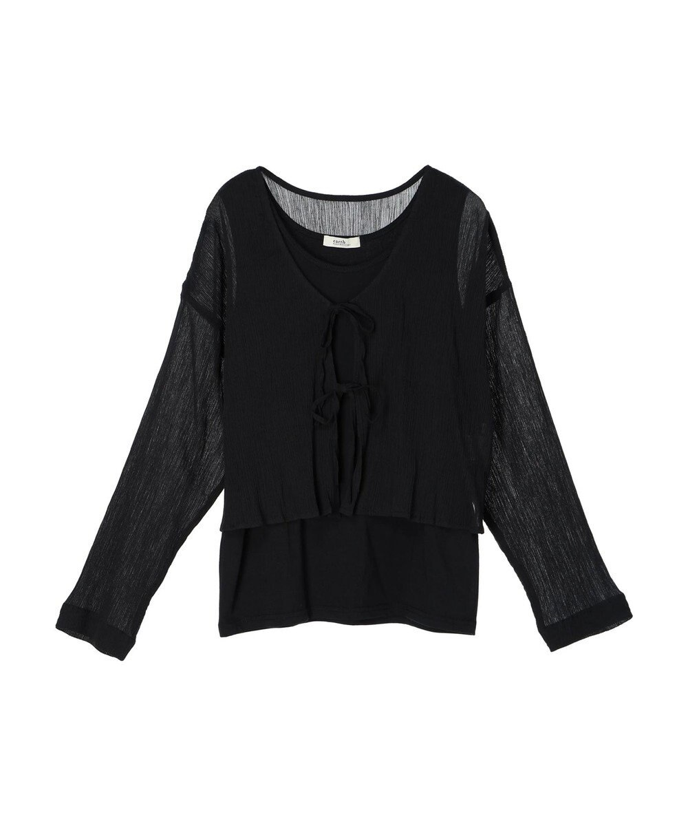 earth music&ecology ＳＥＴ２点クレープリボンブラウス＋インナー 