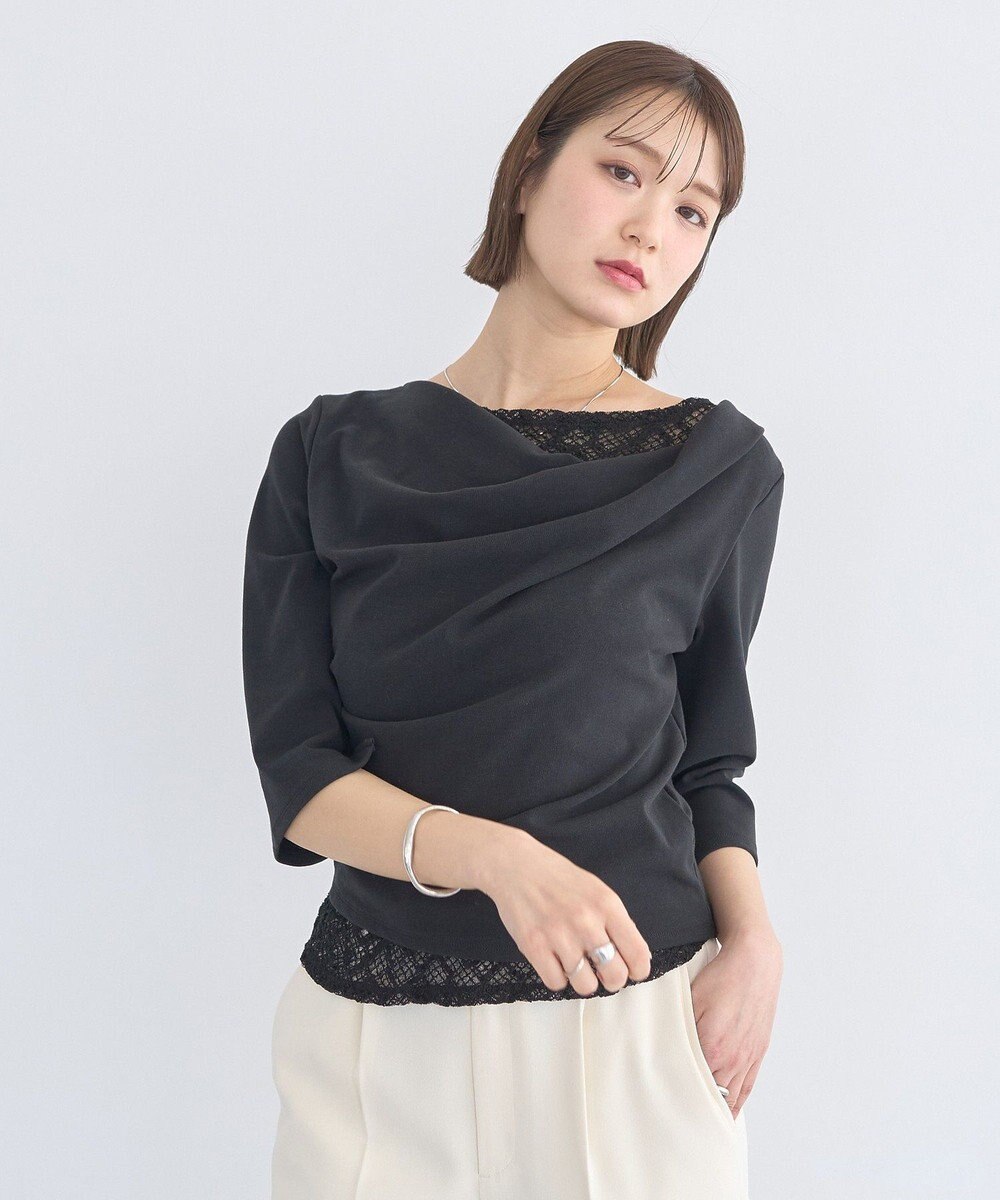 earth music&ecology レースレイヤードドレーププルオーバー 