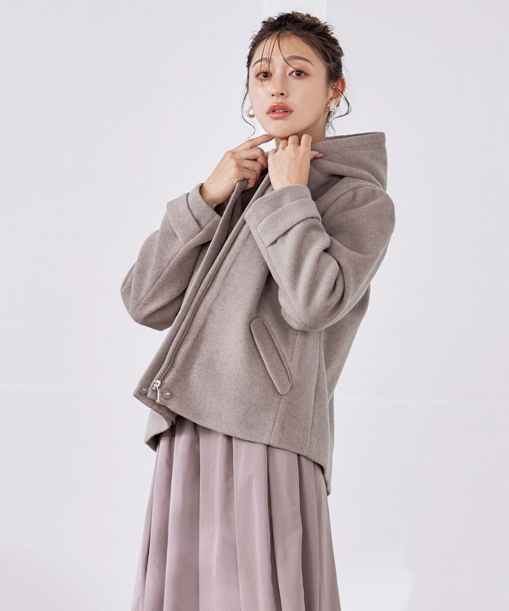 Tiaclasse ウールライクフーデットショートコート 