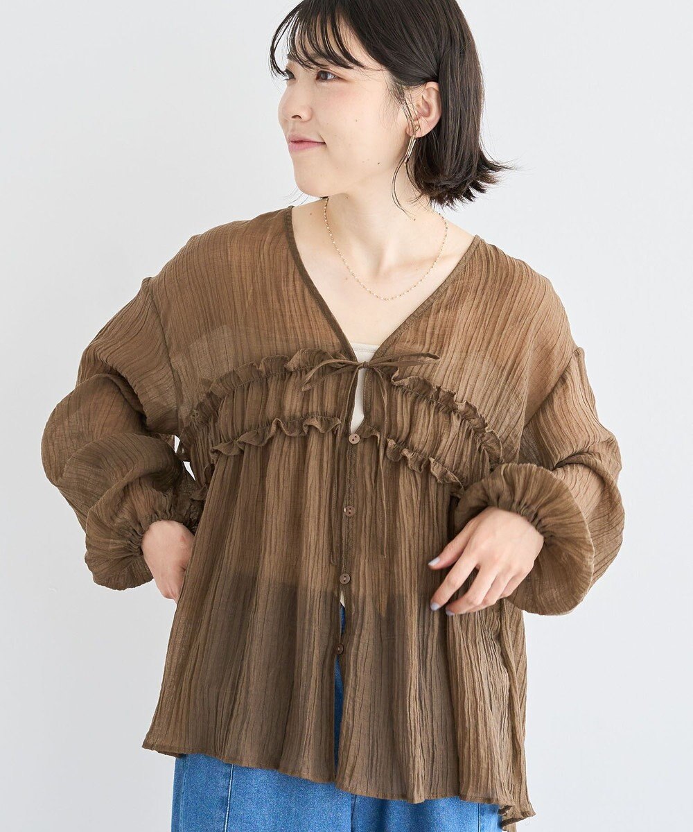 Green Parks Ｖネックフリルシアープリーツブラウス 