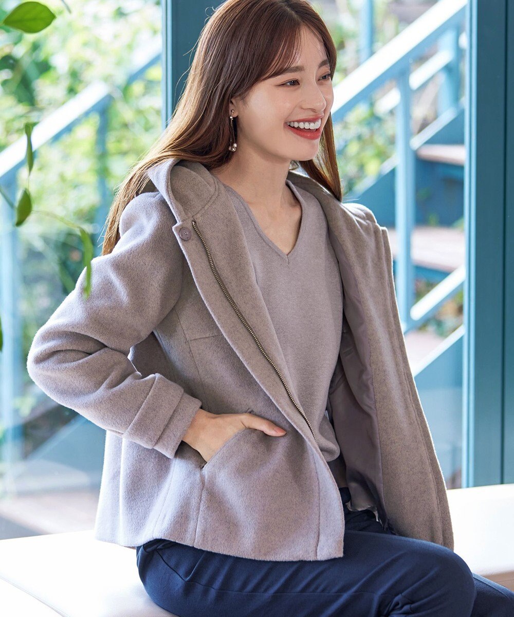 Tiaclasse ウールライクフーデットショートコート 