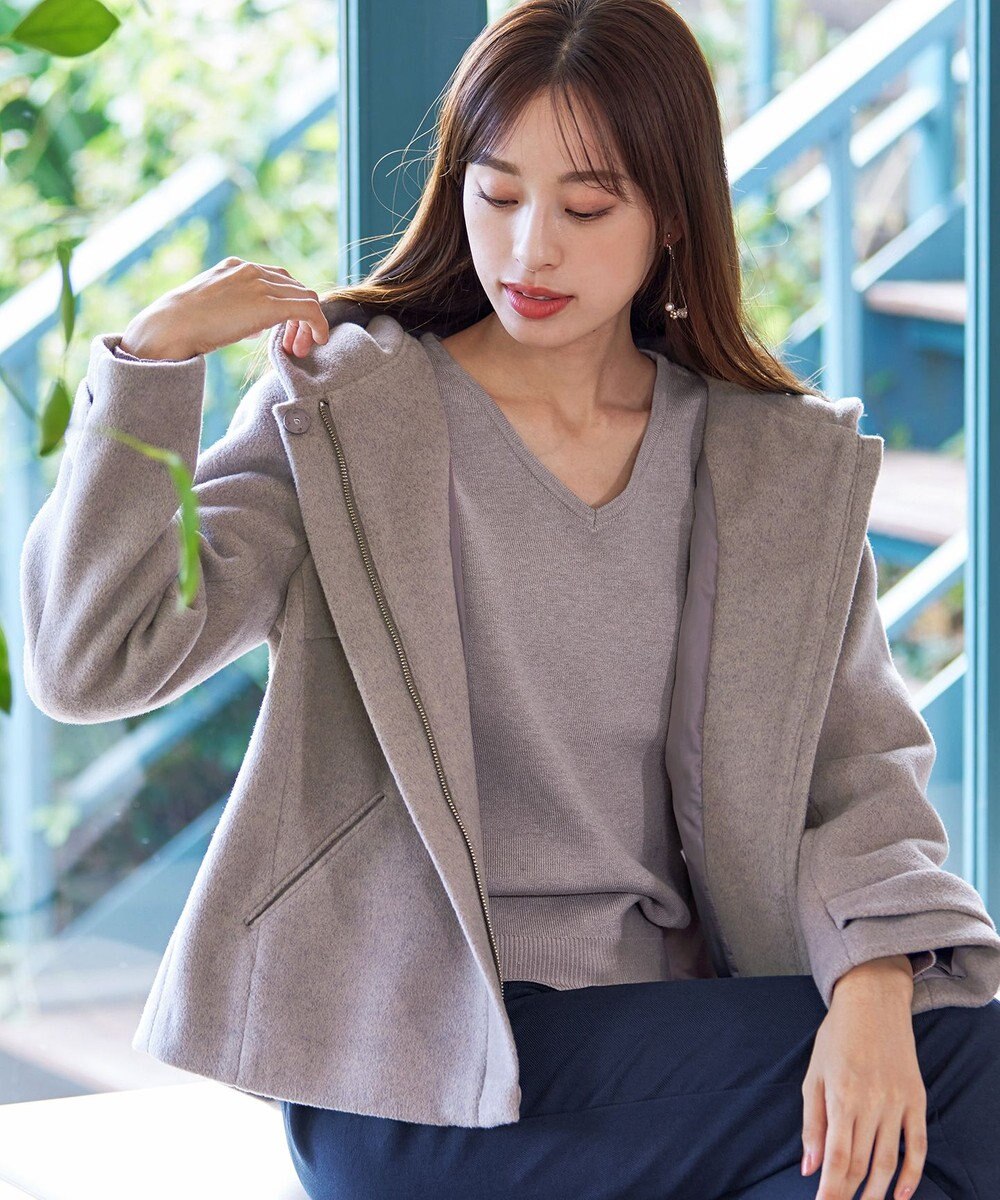 Tiaclasse ウールライクフーデットショートコート 