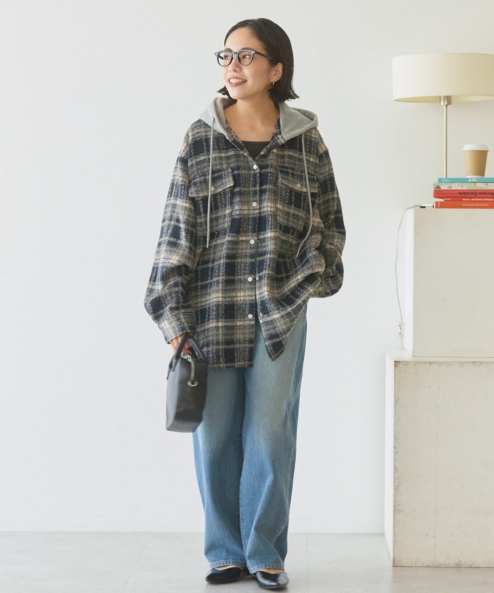 AMERICAN HOLIC フード付きシャギーチェックシャツ 