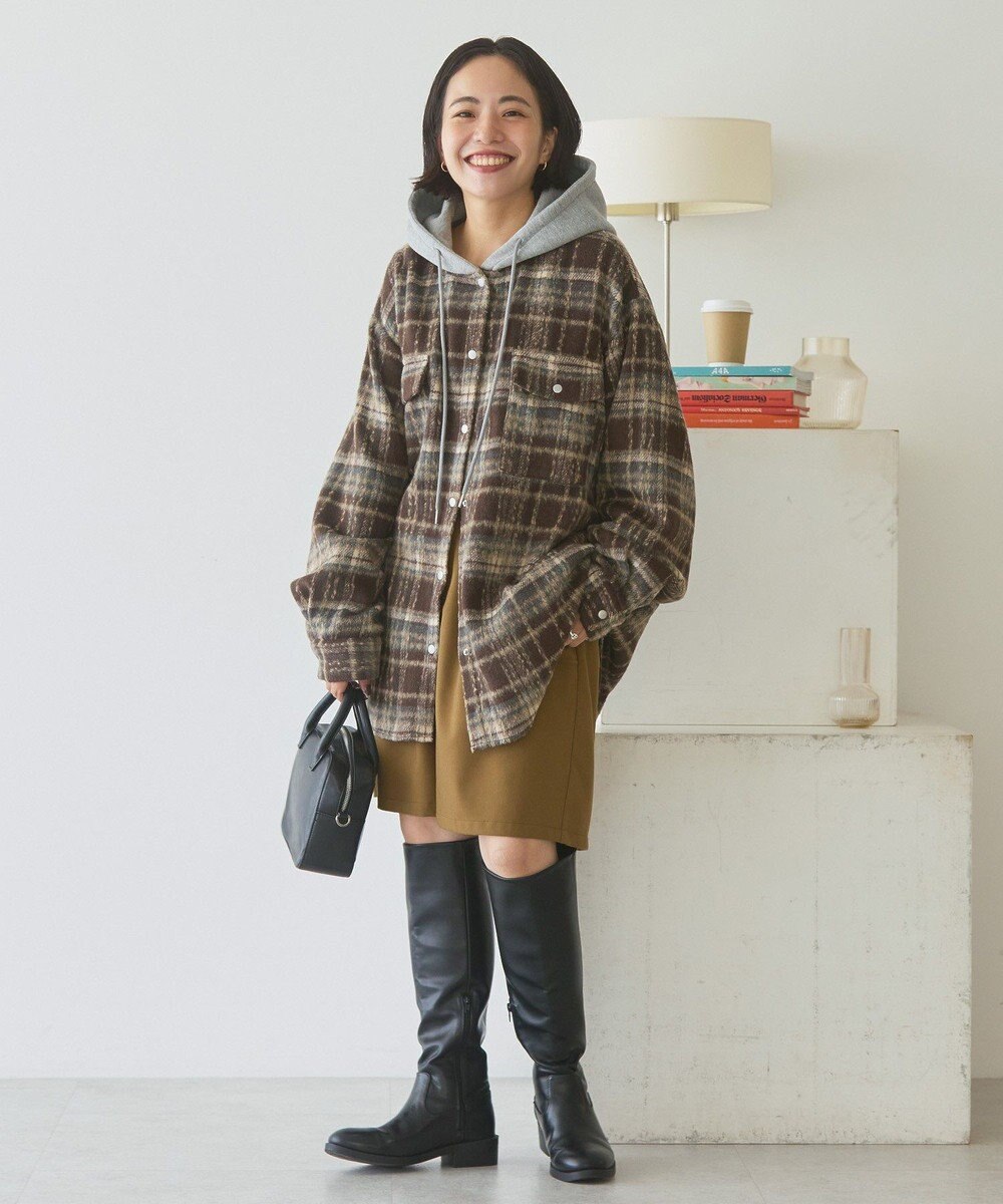 AMERICAN HOLIC フード付きシャギーチェックシャツ 