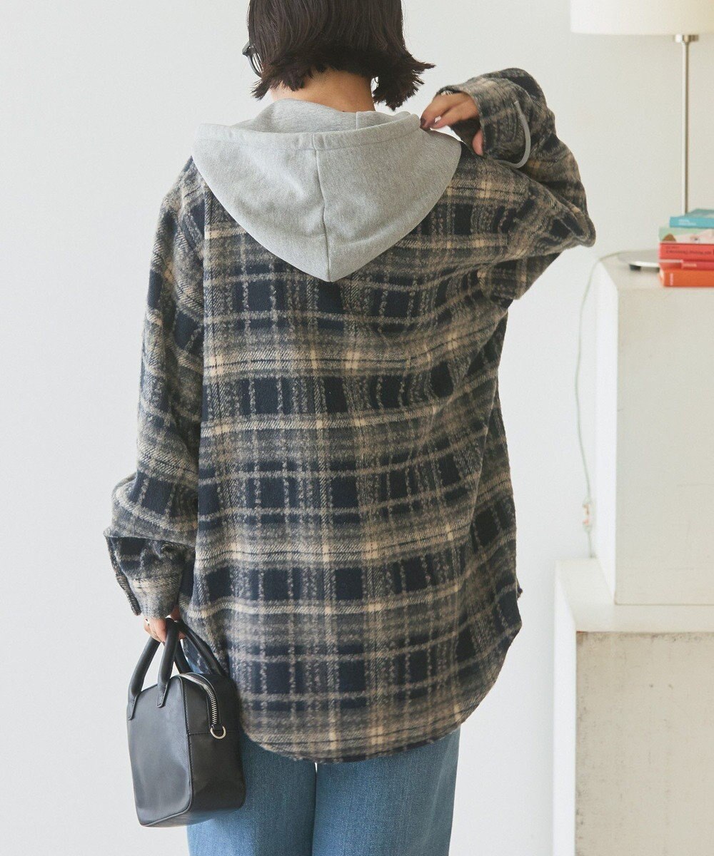 AMERICAN HOLIC フード付きシャギーチェックシャツ 