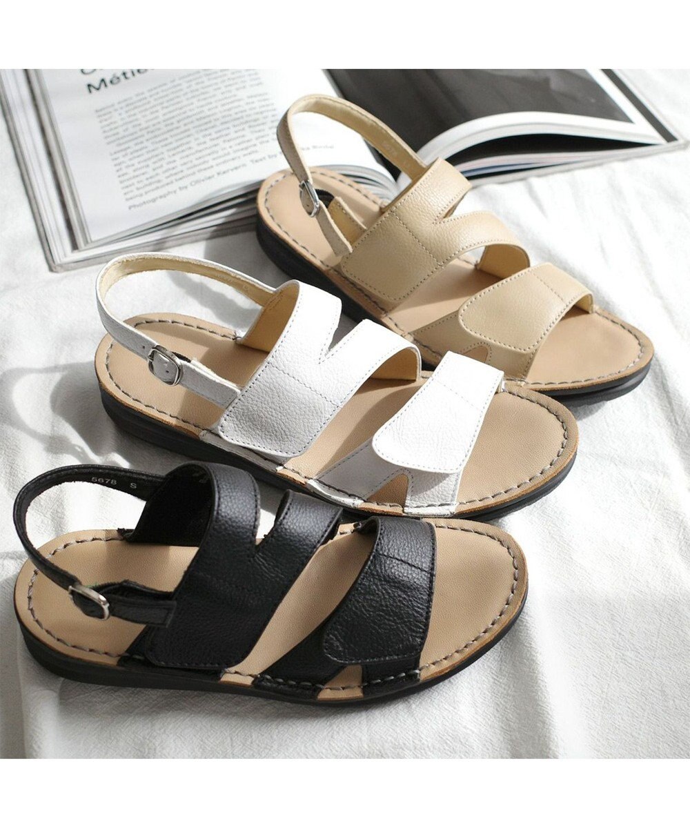 Pointer 本革 甲幅調整 マジックテープ付きサンダル 