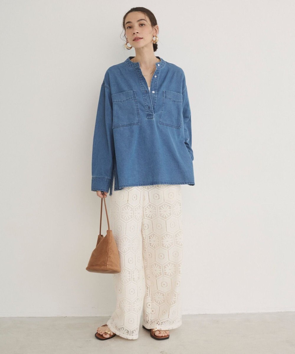 WEGO 【ANGIE VINTAGE】襟が選べる デニム プルオーバー シャツ（バンドカラー/レギュラー） 