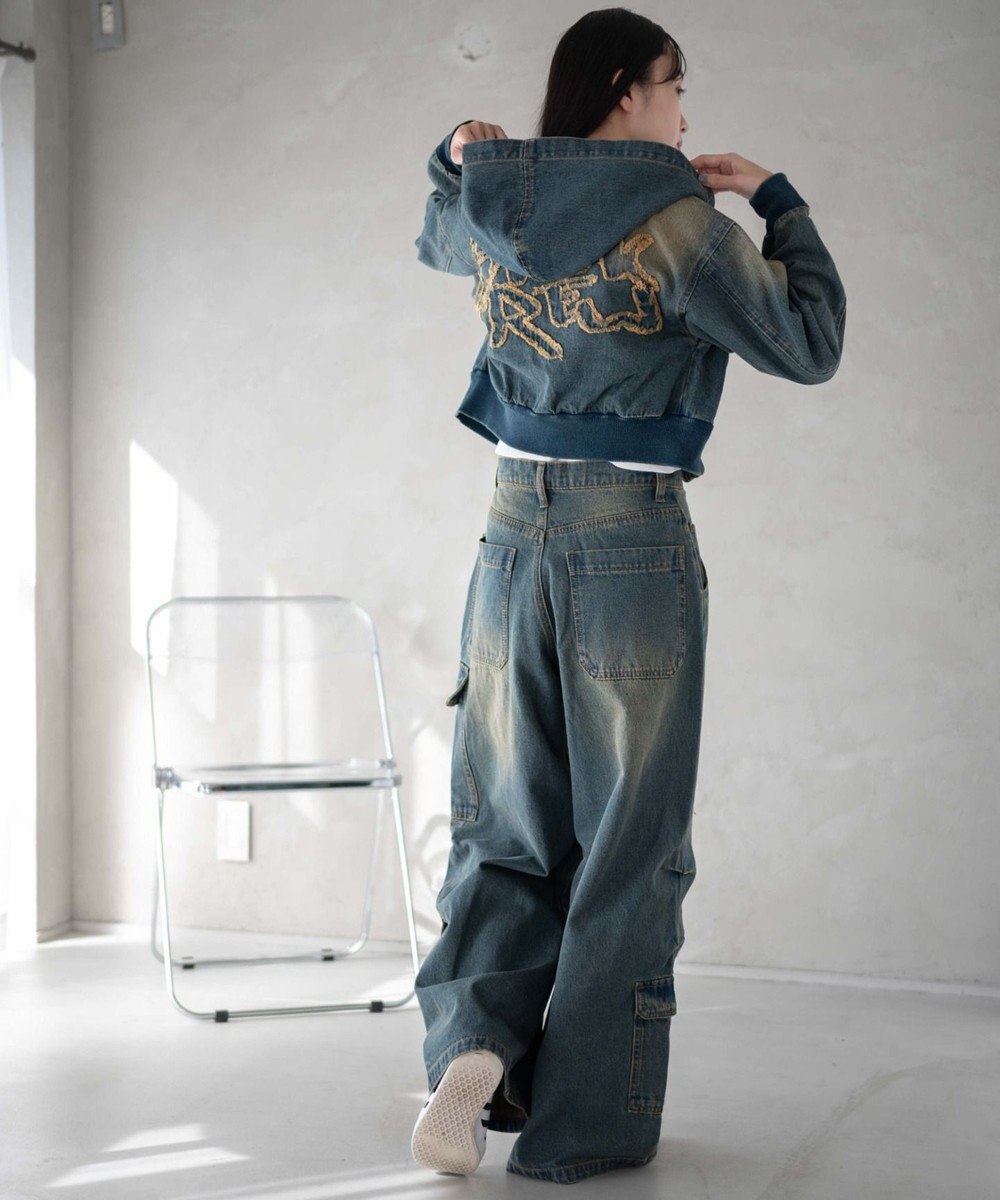 WEGO ヴィンテージウォッシュショートフードブルゾン 