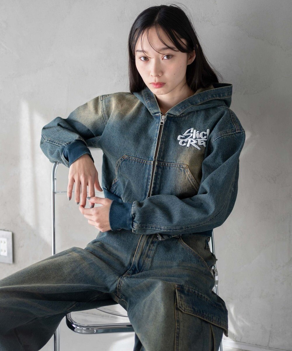 WEGO ヴィンテージウォッシュショートフードブルゾン 