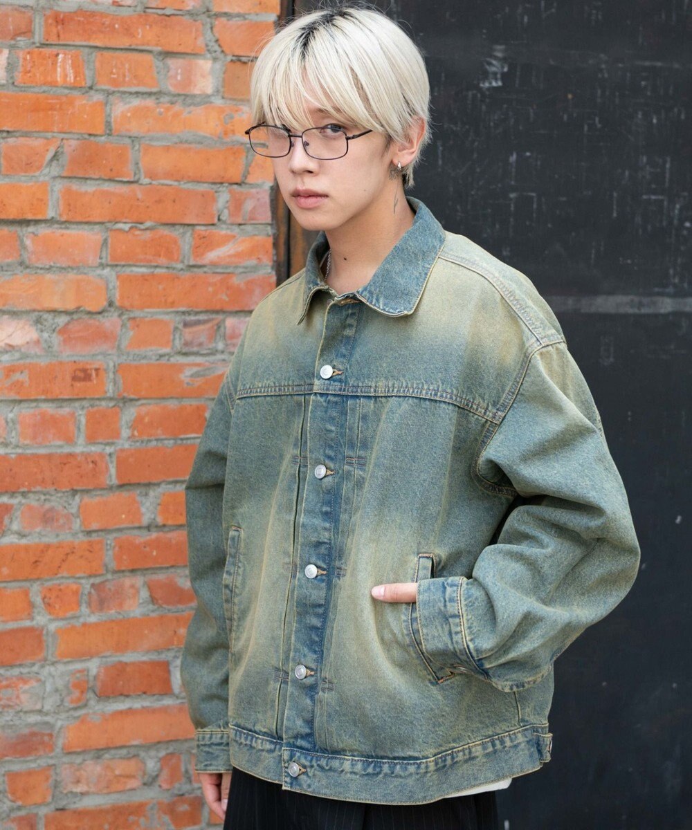 WEGO 【ユニセックス着用ITEM/MLサイズ展開】ヴィンテージライクBIGデニムジャケット 