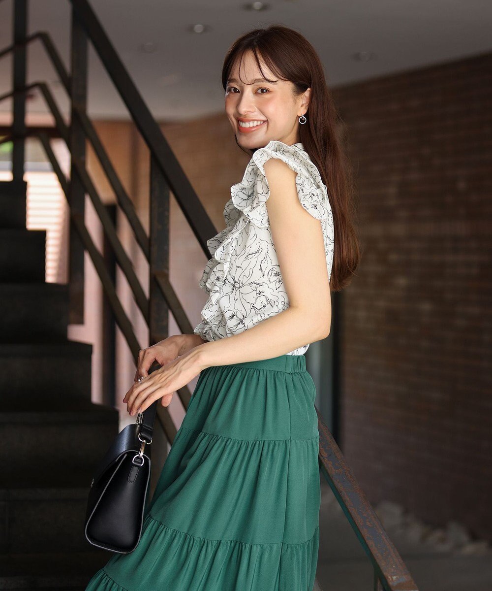 Tiaclasse 【新色追加・洗える】花柄フリルシャツブラウス 