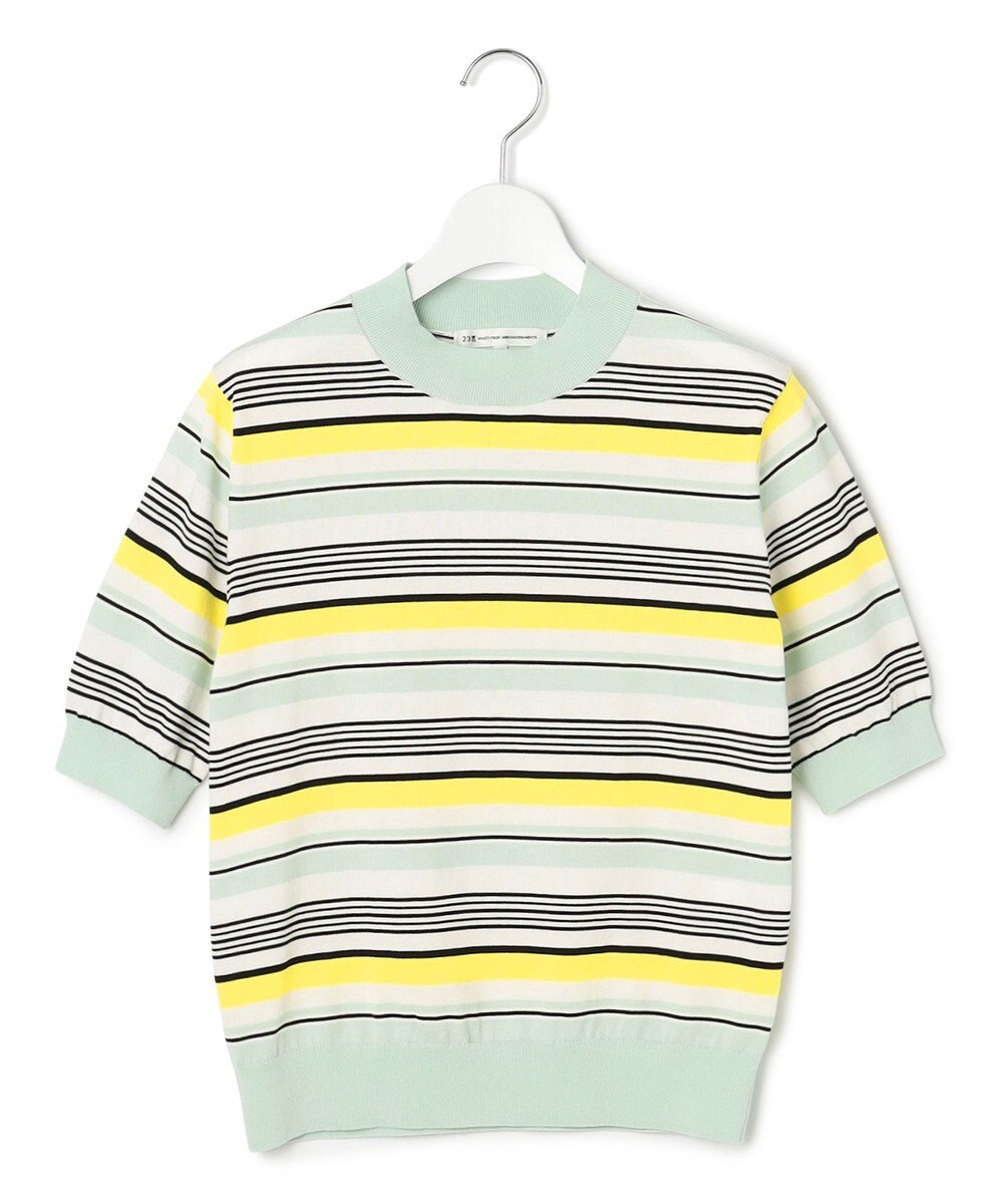 23区 L 【VERY3月号掲載/洗える】プレミアムビオコットン 半袖 マルチボーダー ニット 