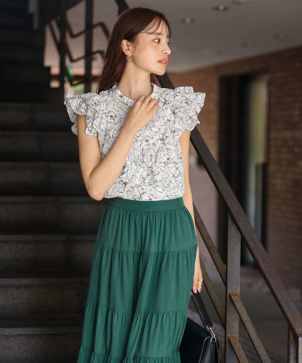 Tiaclasse 【新色追加・洗える】花柄フリルシャツブラウス 