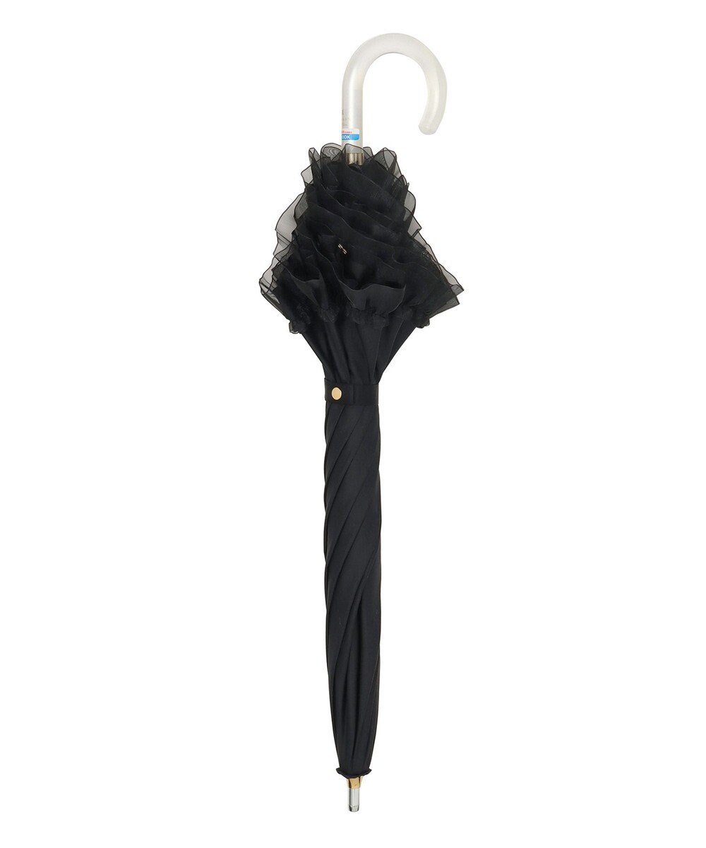 MOONBAT ランバン オン ブルー 晴雨兼用日傘 長傘 ビジュー付きオーガンジーフリル 遮光 遮熱 UV 