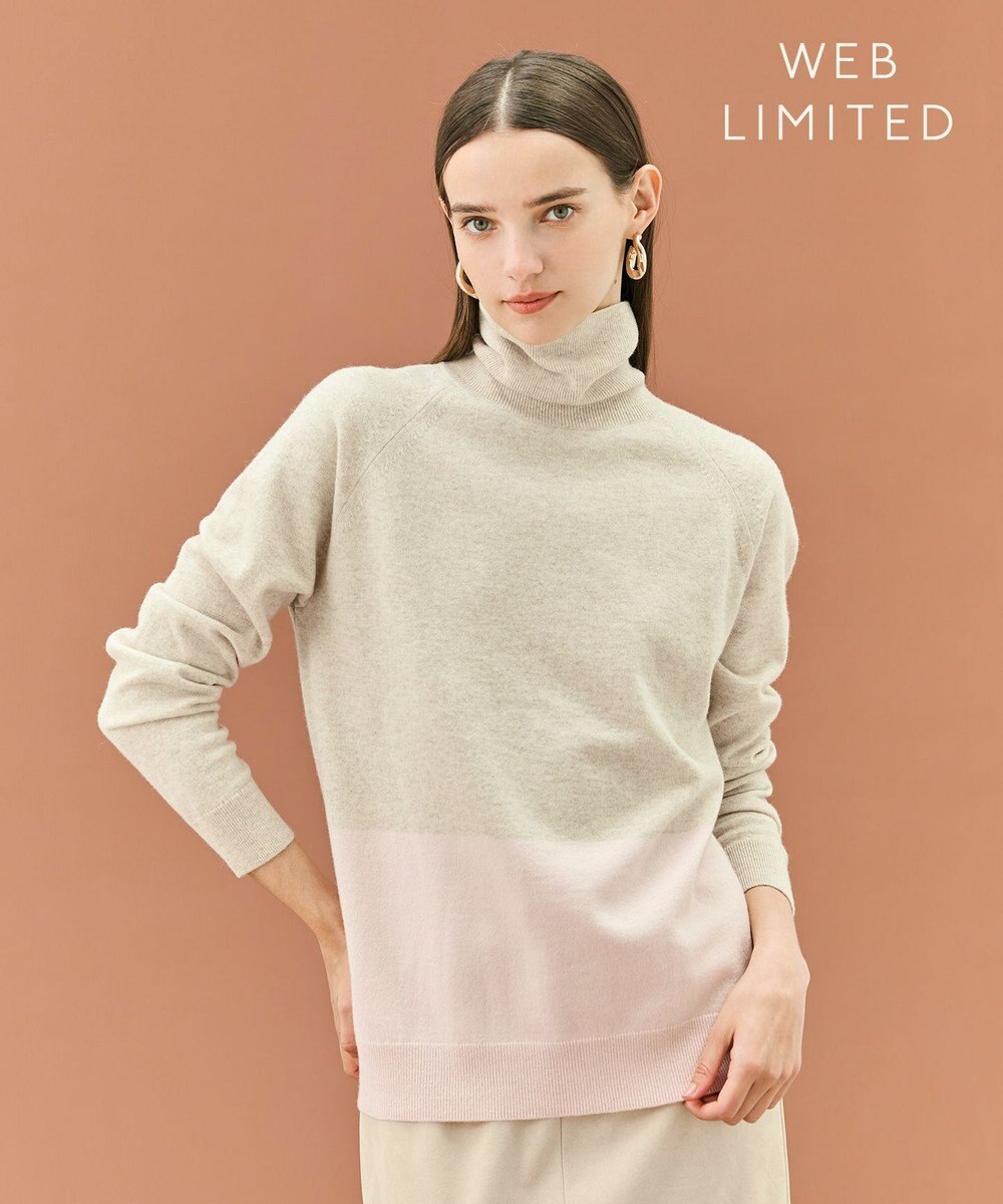 BEIGE， 【WEB限定・洗える】DEMING / バイカラーウールタートルネックニット 