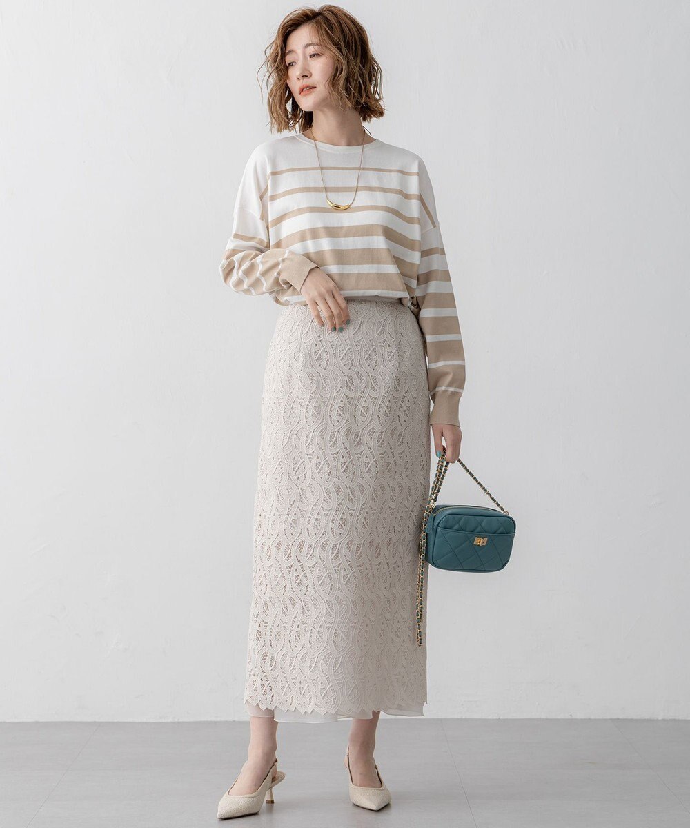 23区 【洗える】ジオメトリックレース Iライン スカート 