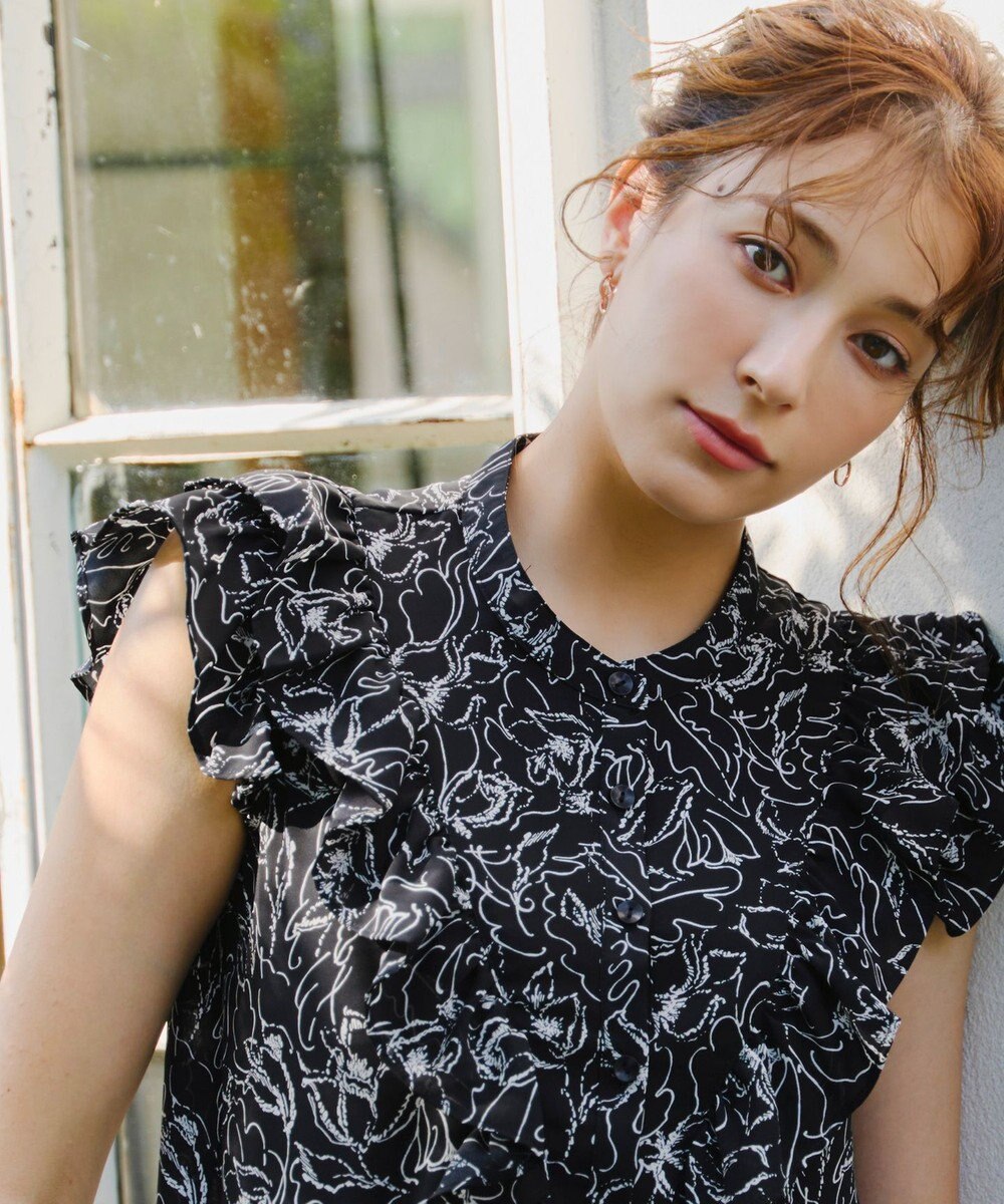 Tiaclasse 【新色追加・洗える】花柄フリルシャツブラウス 