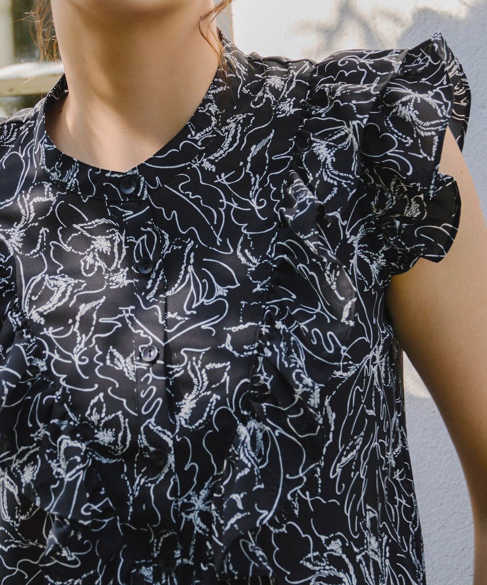 Tiaclasse 【新色追加・洗える】花柄フリルシャツブラウス 