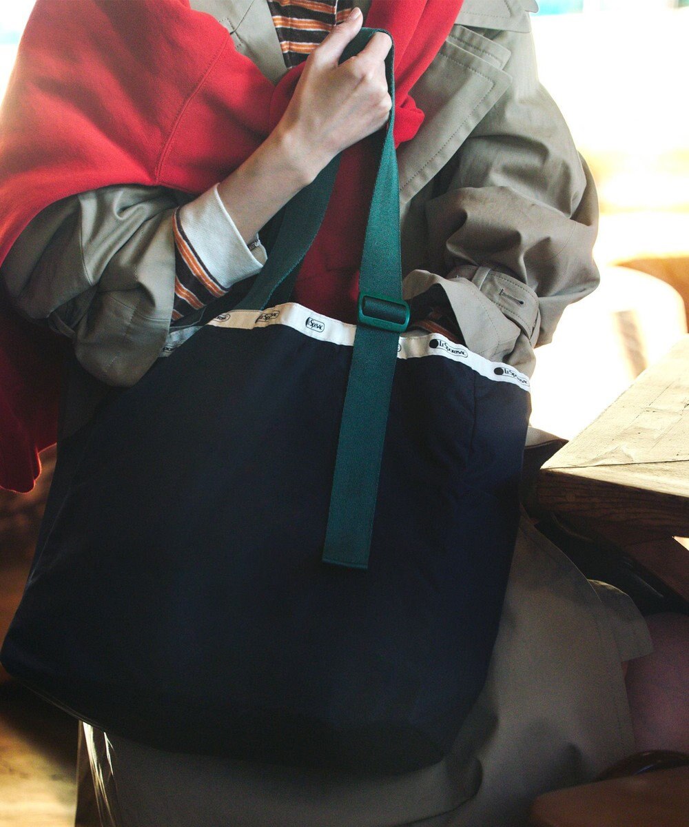 LeSportsac LG HANDLE ADJ TOTE/ディープシー/ボトルグリーンウェビング 