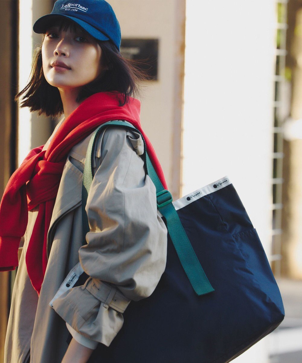 LeSportsac LG HANDLE ADJ TOTE/ディープシー/ボトルグリーンウェビング 