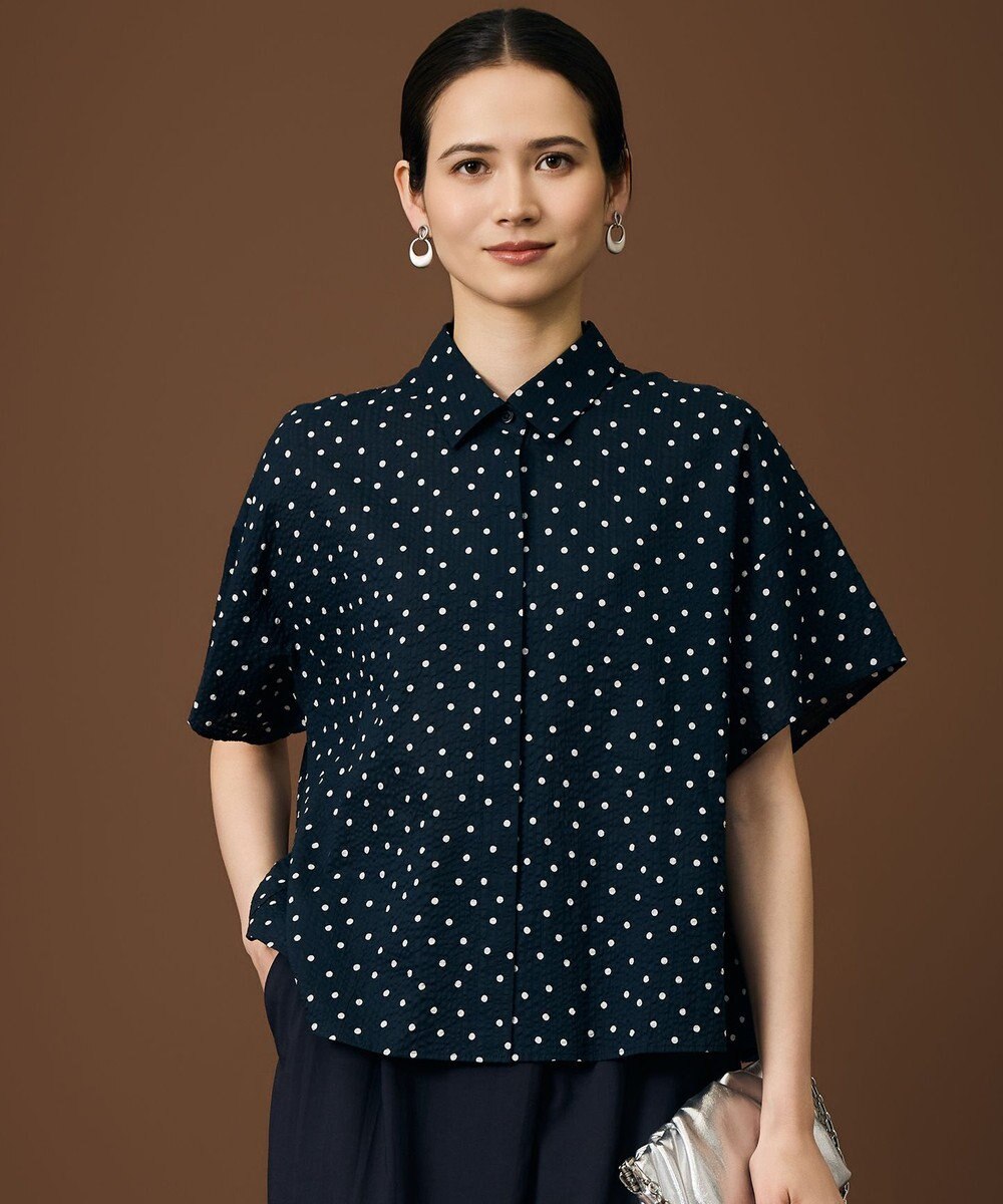 自由区 L 【17号サイズまで展開・WEB&一部店舗限定・サラリ触感】コットンサッカープリント シャツ 
