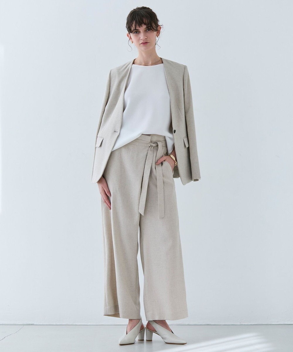 BEIGE， 【洗える】CAROLE / リネンライクラップワイドパンツ 