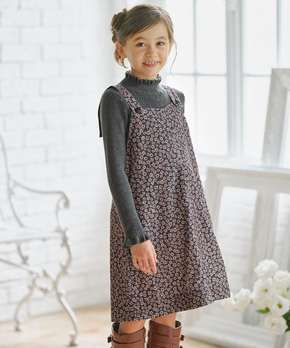 組曲 KIDS 【110-140㎝】モノトーンフラワーコーデュロイ ワンピース 