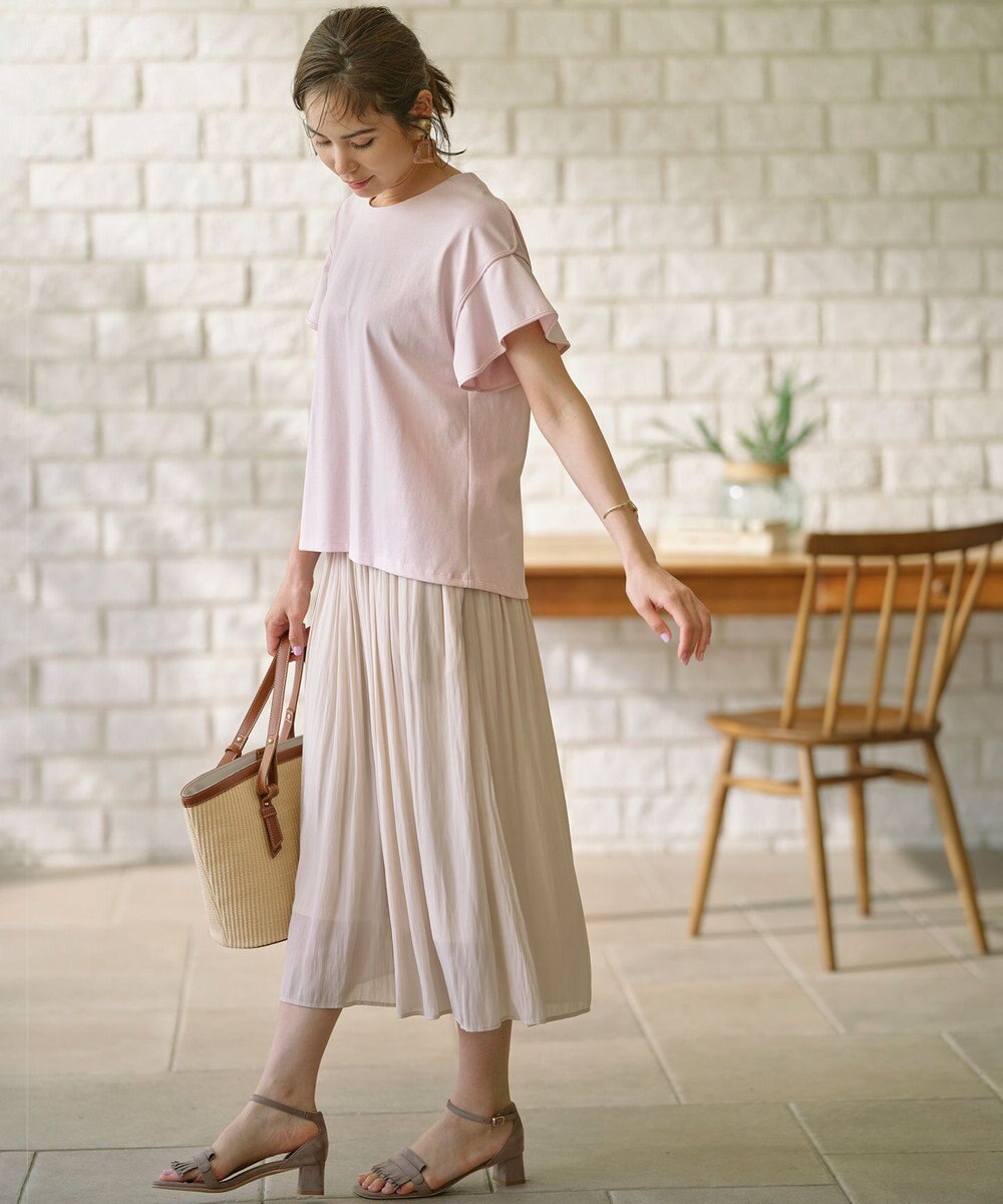 組曲 L 【UVケア・接触冷感】GIZAプレーティング天竺フリルスリーブ Tシャツ 