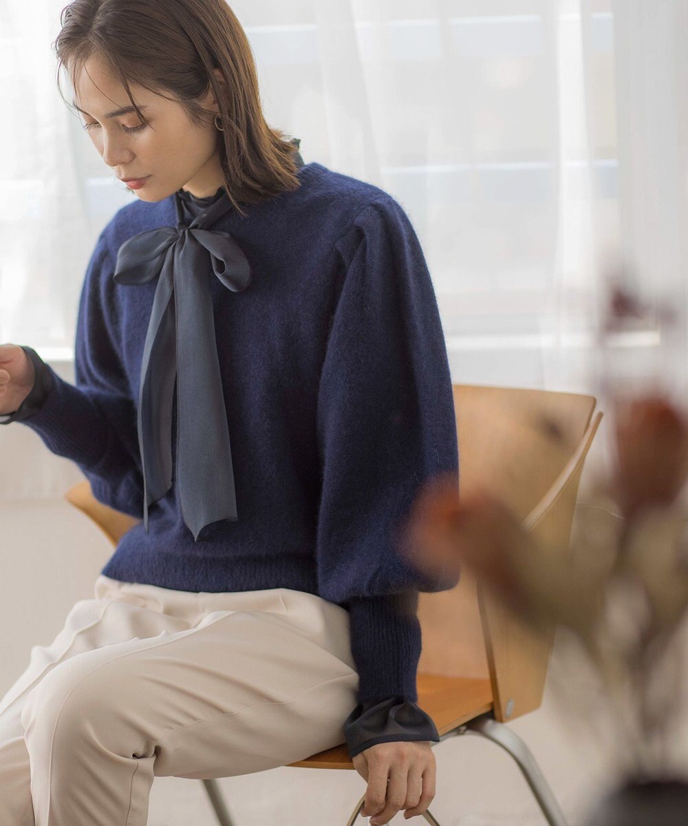 組曲 L 【WEB限定】フラッフィーファー パフスリーブニット 