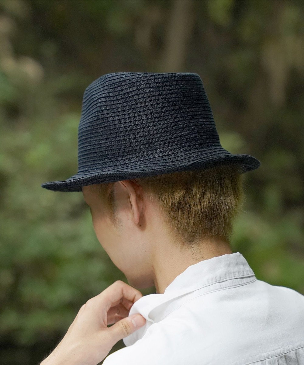 石田製帽 【UNISEX】インディゴ染め和紙ブレード 中折れ ソフトハット ネイビー