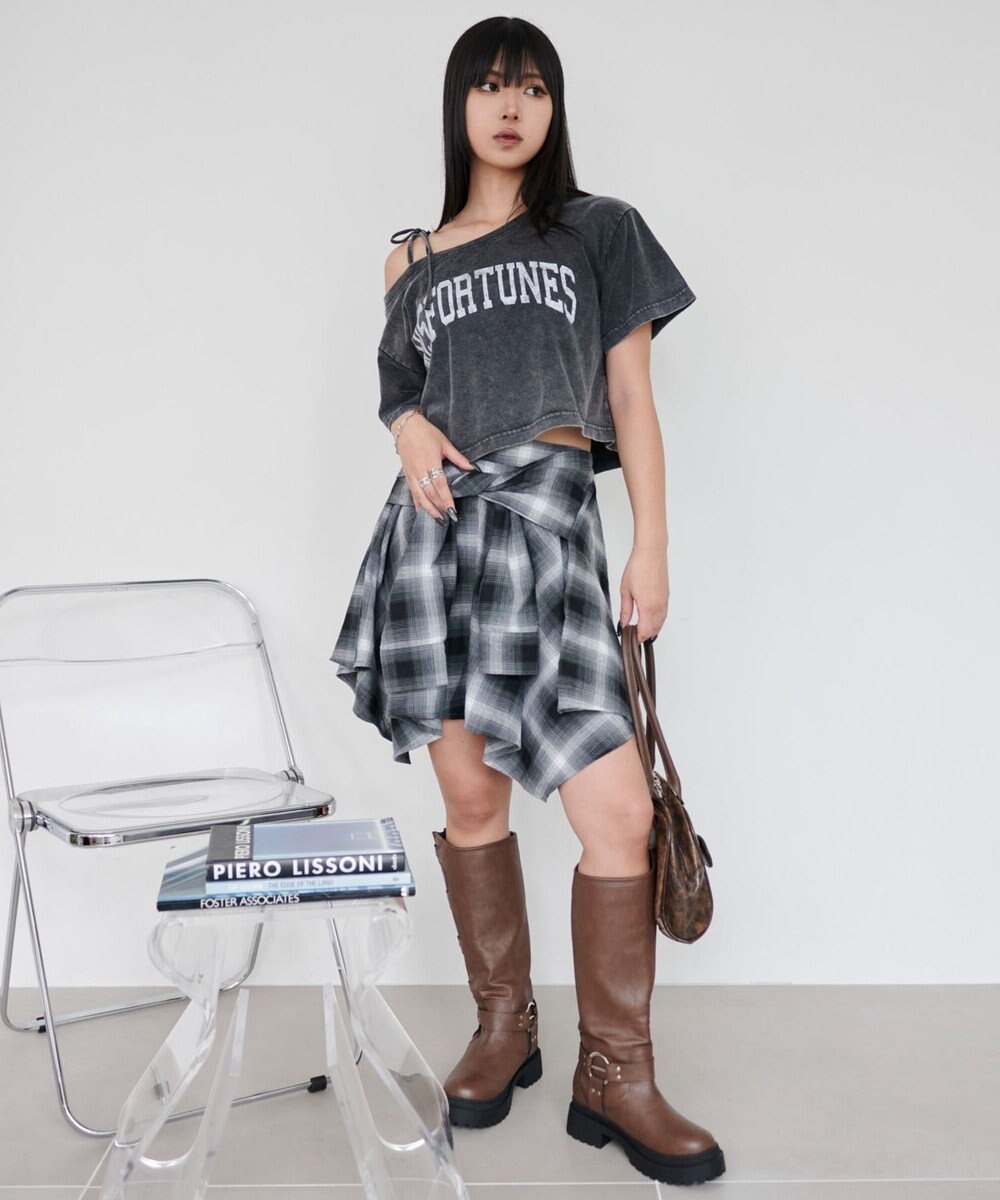 WEGO チェックシャツイレヘムミニスカート 