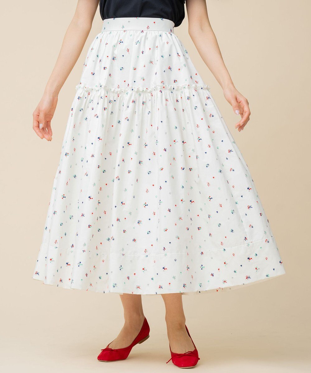【組曲×setsuko sagittaire】ジュエリーボックス刺繍 スカート, ホワイト系, S2