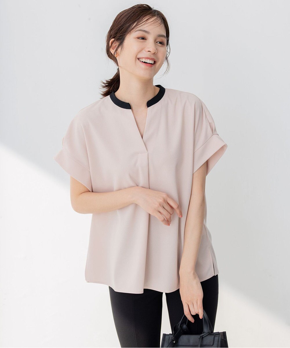 組曲 L 【洗える】バイカラージョーゼットスキッパー ブラウス 