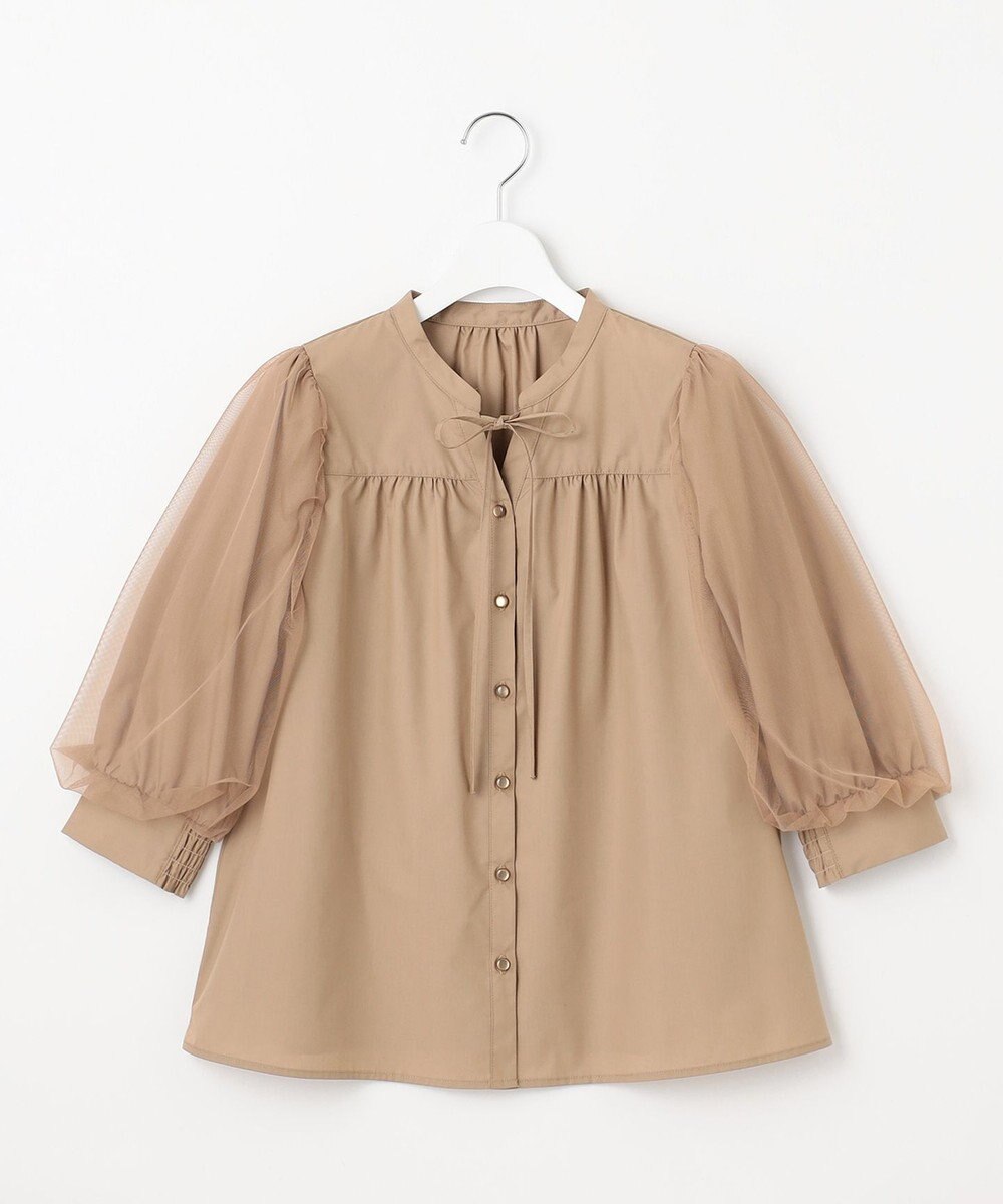 Feroux 袖チュールリボンスキッパー ブラウス 