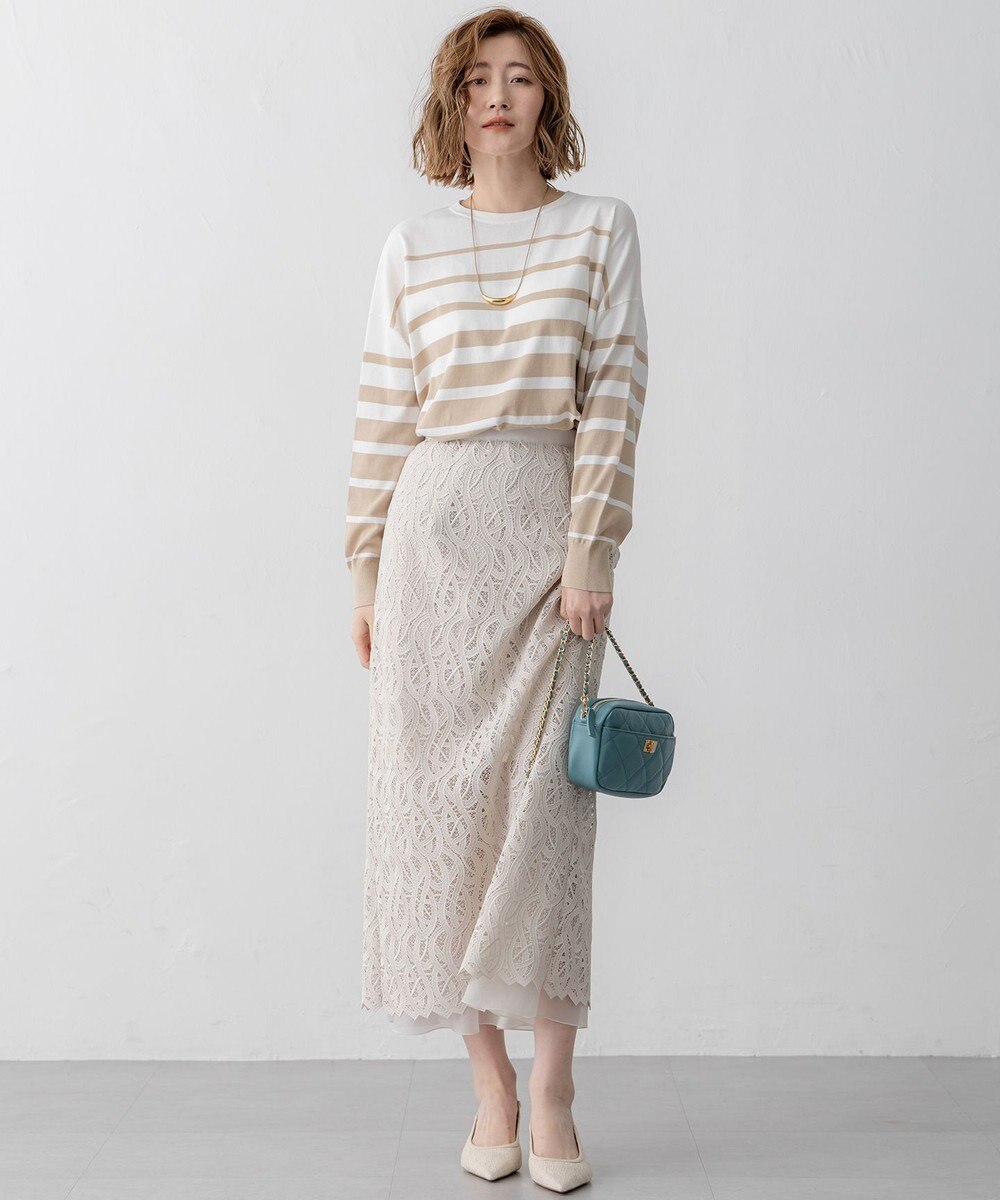 23区 【洗える】ジオメトリックレース Iライン スカート 