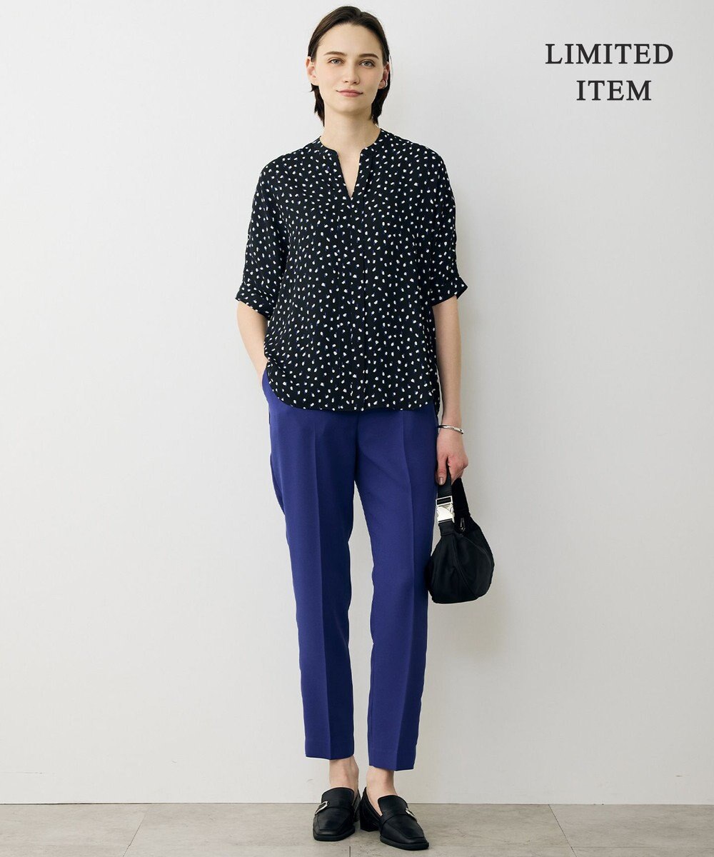 ICB L 【先行予約・WEB限定】BackSatinAmunzen 5分袖キーネックブラウス 