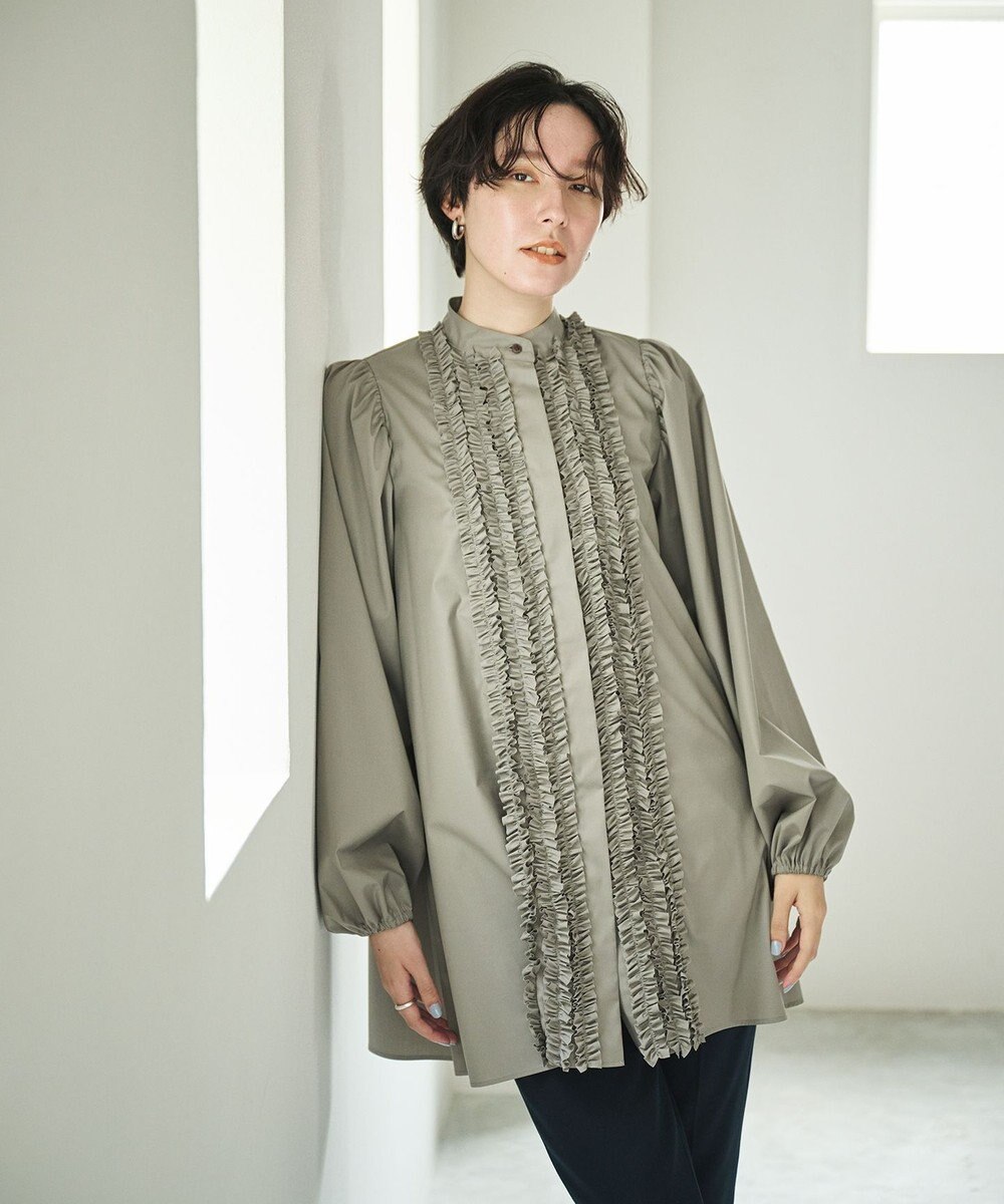 #Newans 【シワになりにくい/洗濯機可能】ロングフリルチュニック 