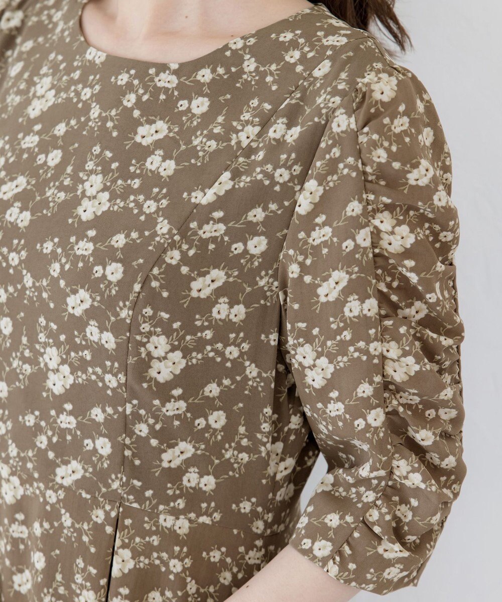 Tiaclasse 【洗える】ギャザースリーブ花柄ワンピース 