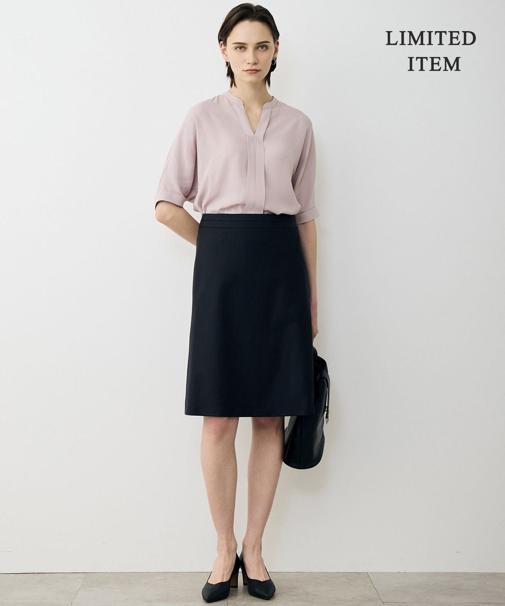 ICB L 【先行予約・WEB限定】BackSatinAmunzen 5分袖キーネックブラウス 