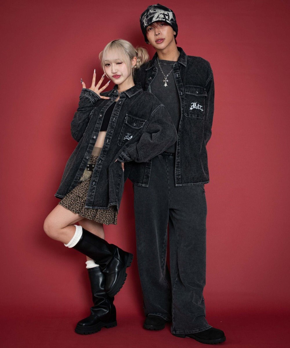 WEGO 【ユニセックス着用ITEM/MLサイズ展開】グラフィックデニムシャツ（LS） 